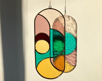 Modern stained glass suncatcher, window decoration, glass wall hanging