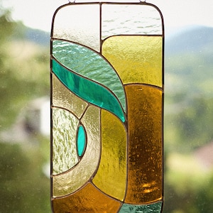 Retro stained glass window hangings 11x5 inch, modern suncatcher, glass wall hanging image 4