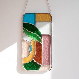Multicolor stained glass window hangings 11x5 inch, modern suncatcher, glass wall hanging