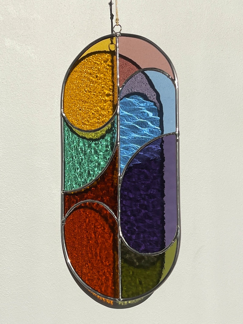 Modern stained glass suncatcher, window decor, glass wall hanging image 6