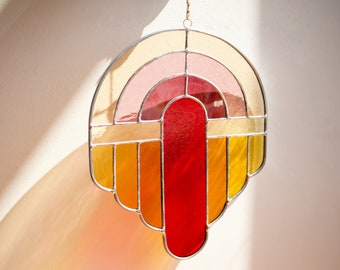 Unique Art Deco Stained Glass Suncatcher - Abstract Window Hanging Decoration