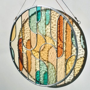 Retro stained glass window hangings ø11 inch, modern suncatcher, glass wall hanging image 9