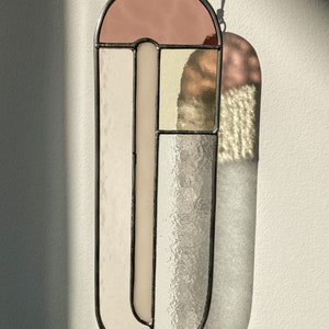 Modern stained glass suncatcher in subdued colors, window decoration, glass wall hanging image 3