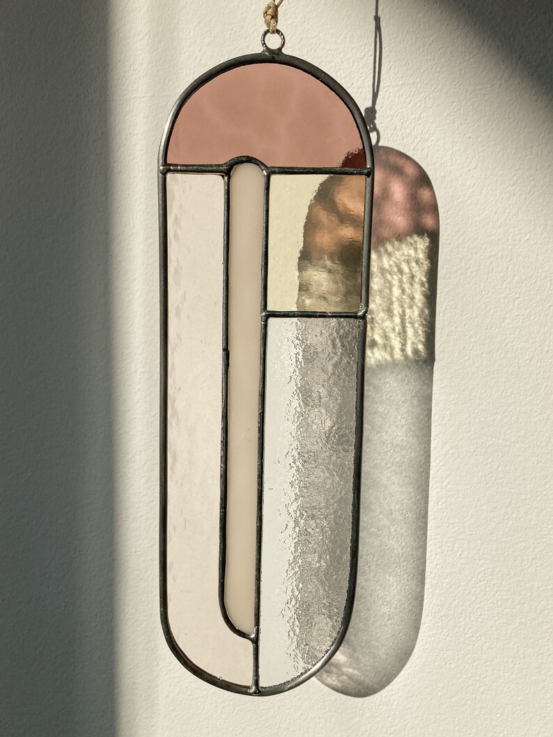 Modern stained glass suncatcher in subdued colors, window decoration, glass wall hanging image 3