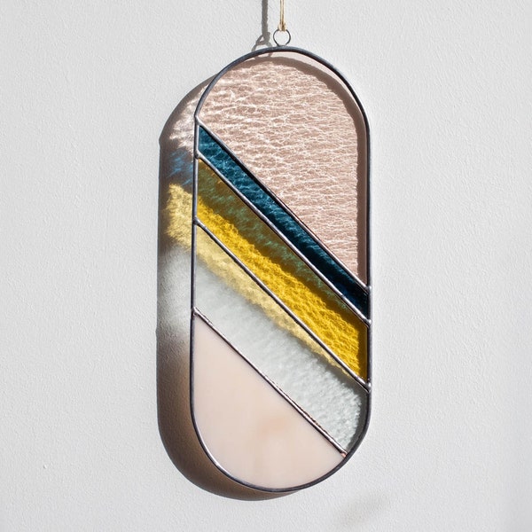 Stained glass window hangings 11,5x4 inch, modern suncatcher, glass wall hanging