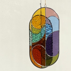 Modern stained glass suncatcher, window decor, glass wall hanging