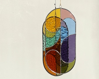 Modern Stained Glass Suncatcher: Geometric Window Decor