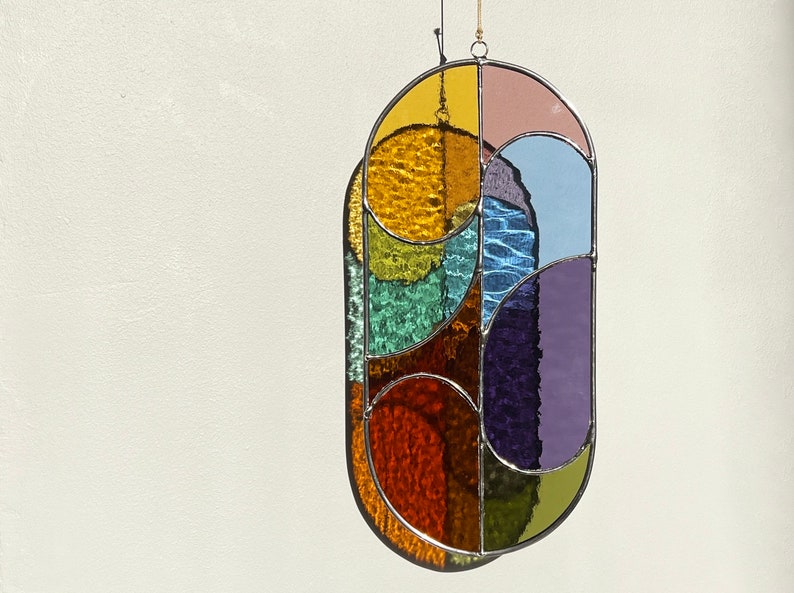 Modern stained glass suncatcher, window decor, glass wall hanging image 1