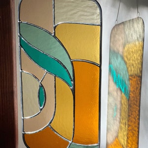 Retro stained glass window hangings 11x5 inch, modern suncatcher, glass wall hanging image 8