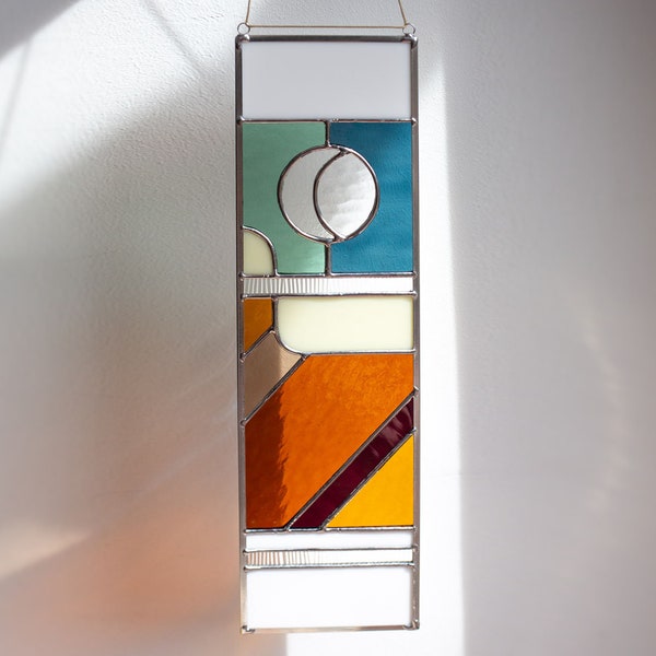 Stained Glass Boho Suncatcher, Crescent Moon, Window Decor