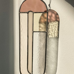 Modern stained glass suncatcher in subdued colors, window decoration, glass wall hanging image 2