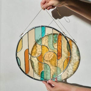 Retro stained glass window hangings ø11 inch, modern suncatcher, glass wall hanging image 1