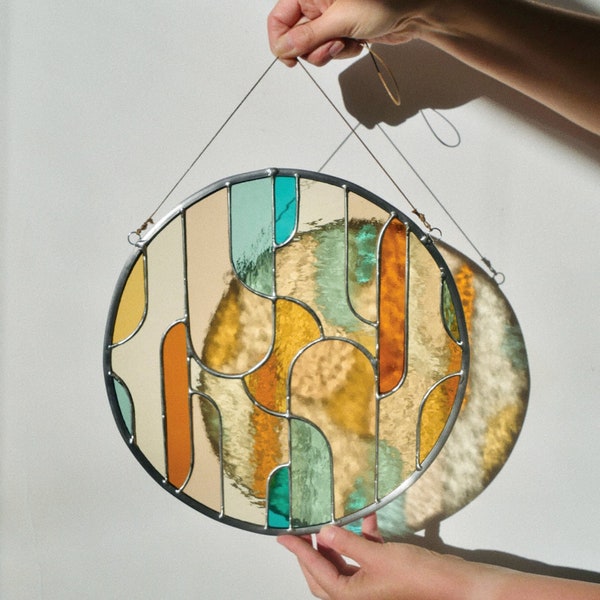 Retro glas-in-loodraamgordijnen ø11 inch, moderne zonvanger, glazen wanddecoratie