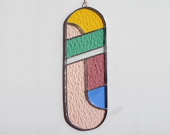 Modern stained glass suncatcher, window decoration, glass wall hanging