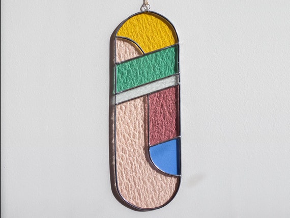 Modern stained glass suncatcher, window decoration, glass wall hanging