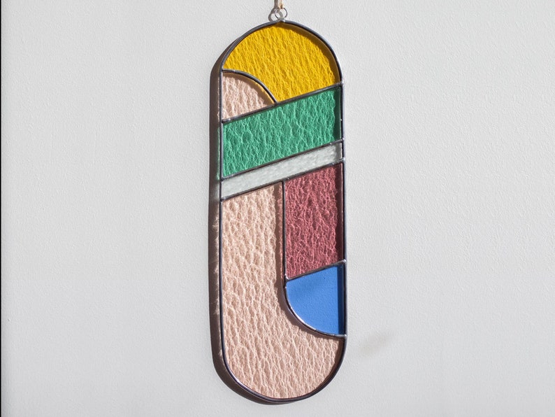 Modern stained glass suncatcher, window decoration, glass wall hanging image 1