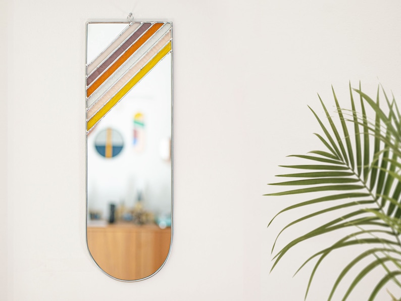 Stained Glass Mirror, 70s Style, Modern Mirror, Boho Wall hanging image 1