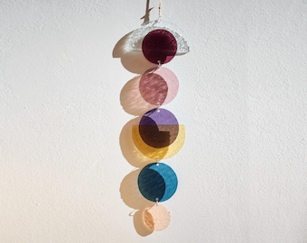 Stained Glass Mobile: Mid-Century Modern Window Hanging, Handmade Geometric Wall Art decor