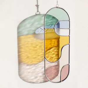 Modern stained glass suncatcher, window decoration, glass wall hanging