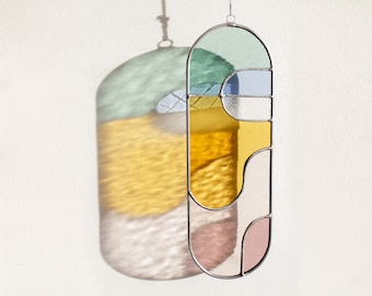 Modern stained glass suncatcher, window decoration, glass wall hanging