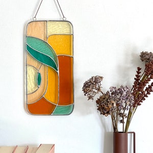 Retro stained glass window hangings 11x5 inch, modern suncatcher, glass wall hanging image 3