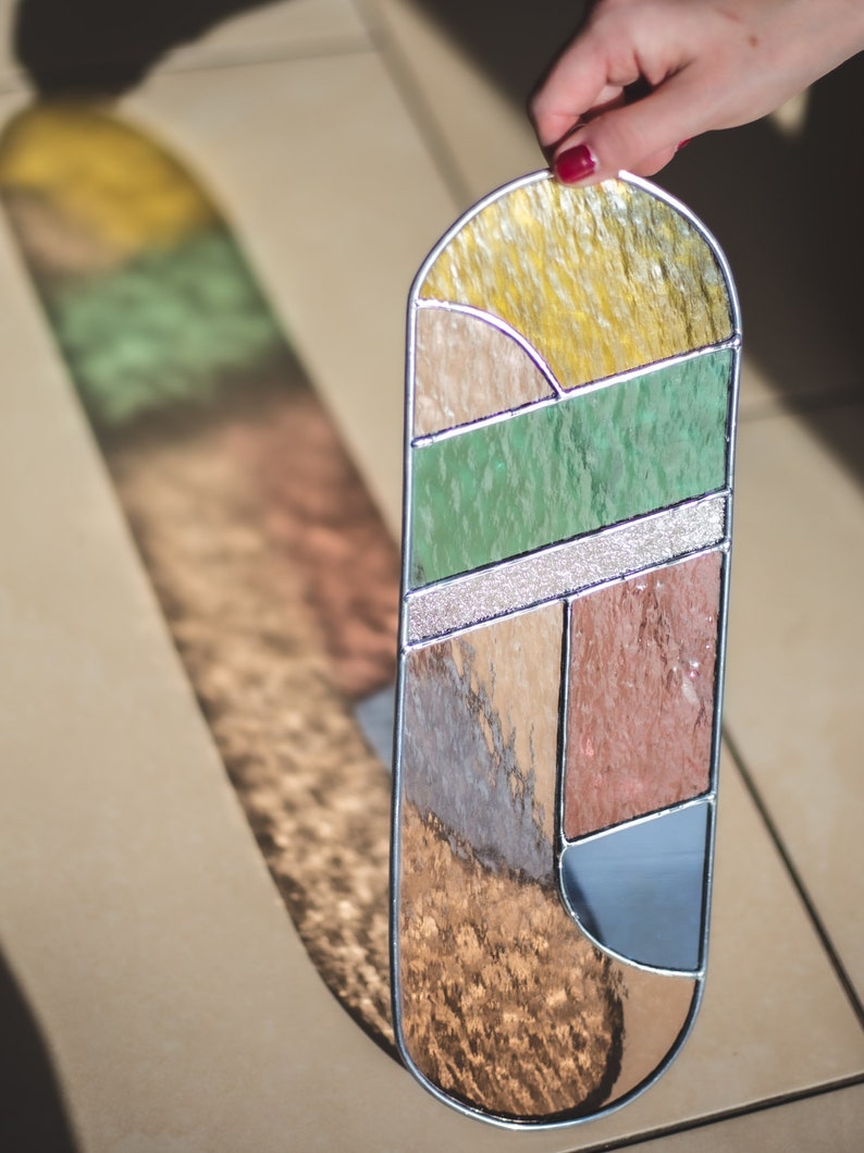 Modern stained glass suncatcher, window decoration, glass wall hanging image 7