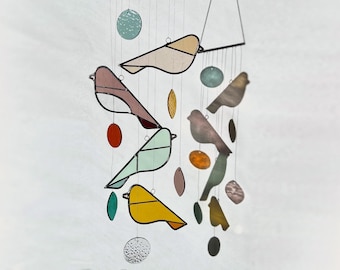 Stained Glass Bird Mobile: Handmade Suncatcher Window Art