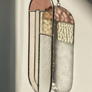 Modern stained glass suncatcher in subdued colors, window decoration, glass wall hanging image 6