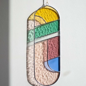 Modern stained glass suncatcher, window decoration, glass wall hanging image 2