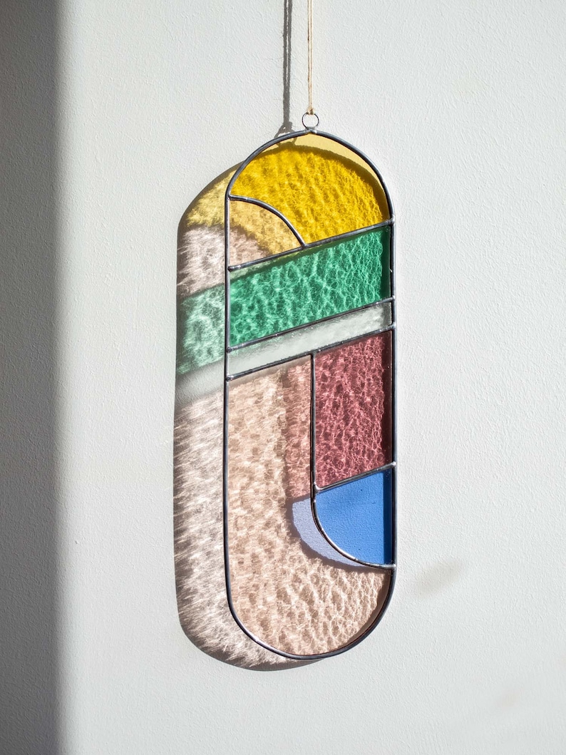 Modern stained glass suncatcher, window decoration, glass wall hanging image 2