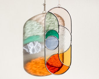 Modern stained glass suncatcher, window decor, glass wall hanging