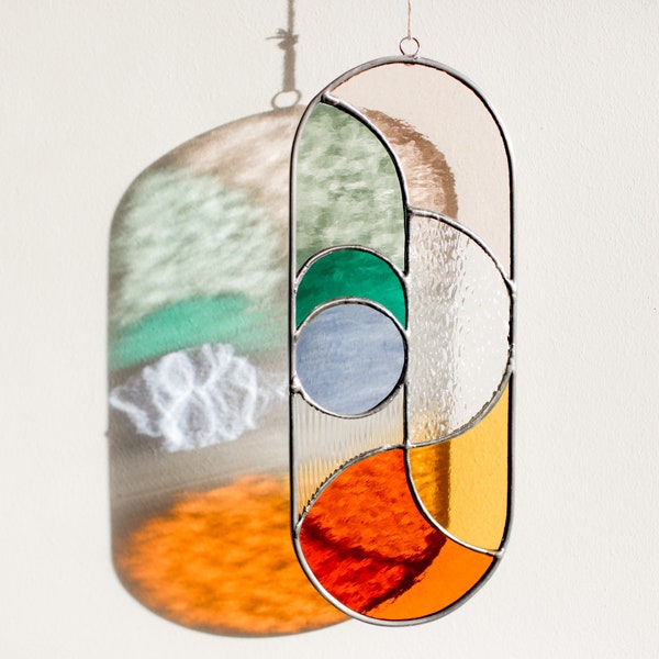 Modern stained glass suncatcher, window decor, glass wall hanging