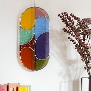 Modern stained glass suncatcher, window decor, glass wall hanging image 2