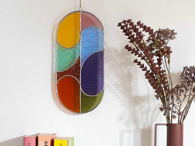 Modern stained glass suncatcher, window decor, glass wall hanging image 2