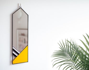 Mid-Century Modern Wall Mirror, Mirror Wall Decor, Stained Glass Mirror