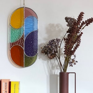 Modern stained glass suncatcher, window decor, glass wall hanging image 4