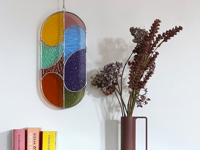 Modern stained glass suncatcher, window decor, glass wall hanging image 4