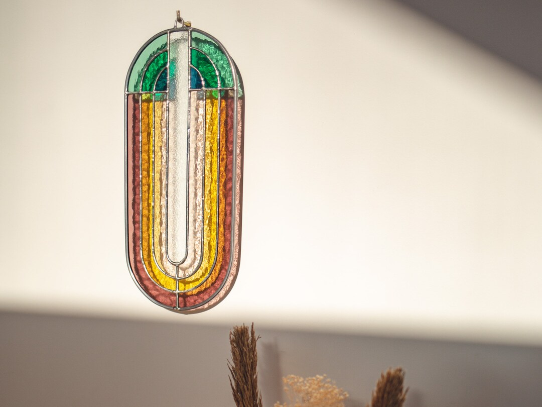 Art Deco Stained Glass Wall Decor, Glass Window Hanging, Modern