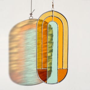 Art Deco Stained Glass Wall Decor - Modern Suncatcher- Oval Window Hanging