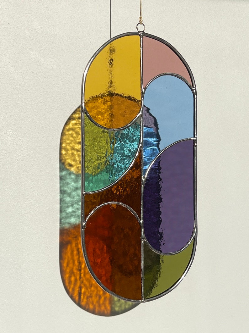 Modern stained glass suncatcher, window decor, glass wall hanging image 7