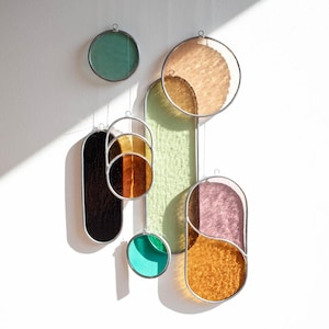 Nowoczesny Witraż mobilny, dekoracja okien w stylu art déco, wielokolorowy łapacz słońca