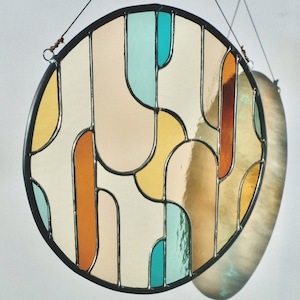 Retro stained glass window hangings ø11 inch, modern suncatcher, glass wall hanging image 7