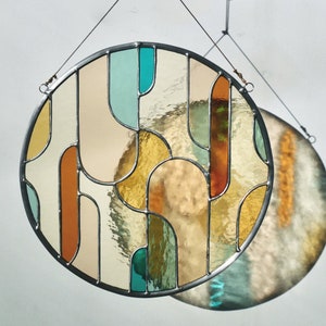 Retro stained glass window hangings ø11 inch, modern suncatcher, glass wall hanging image 8