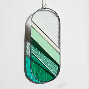 Green Glass Window Hangin, Modern Suncatcher for Home Decor, Wall Accent