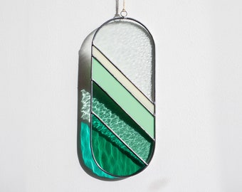 Stained glass window hangings, modern suncatcher, green wall hanging