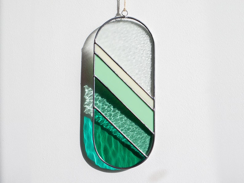 Green Glass Window Hangin, Modern Suncatcher for Home Decor, Wall Accent
