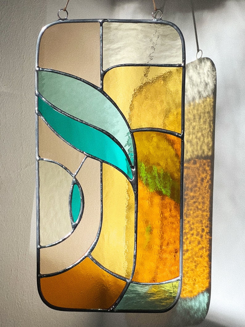 Retro stained glass window hangings 11x5 inch, modern suncatcher, glass wall hanging image 9