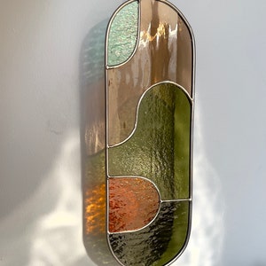 Modern olive stained glass suncatcher 11,5x3,5 inch, window hanging, glass wall decor image 7