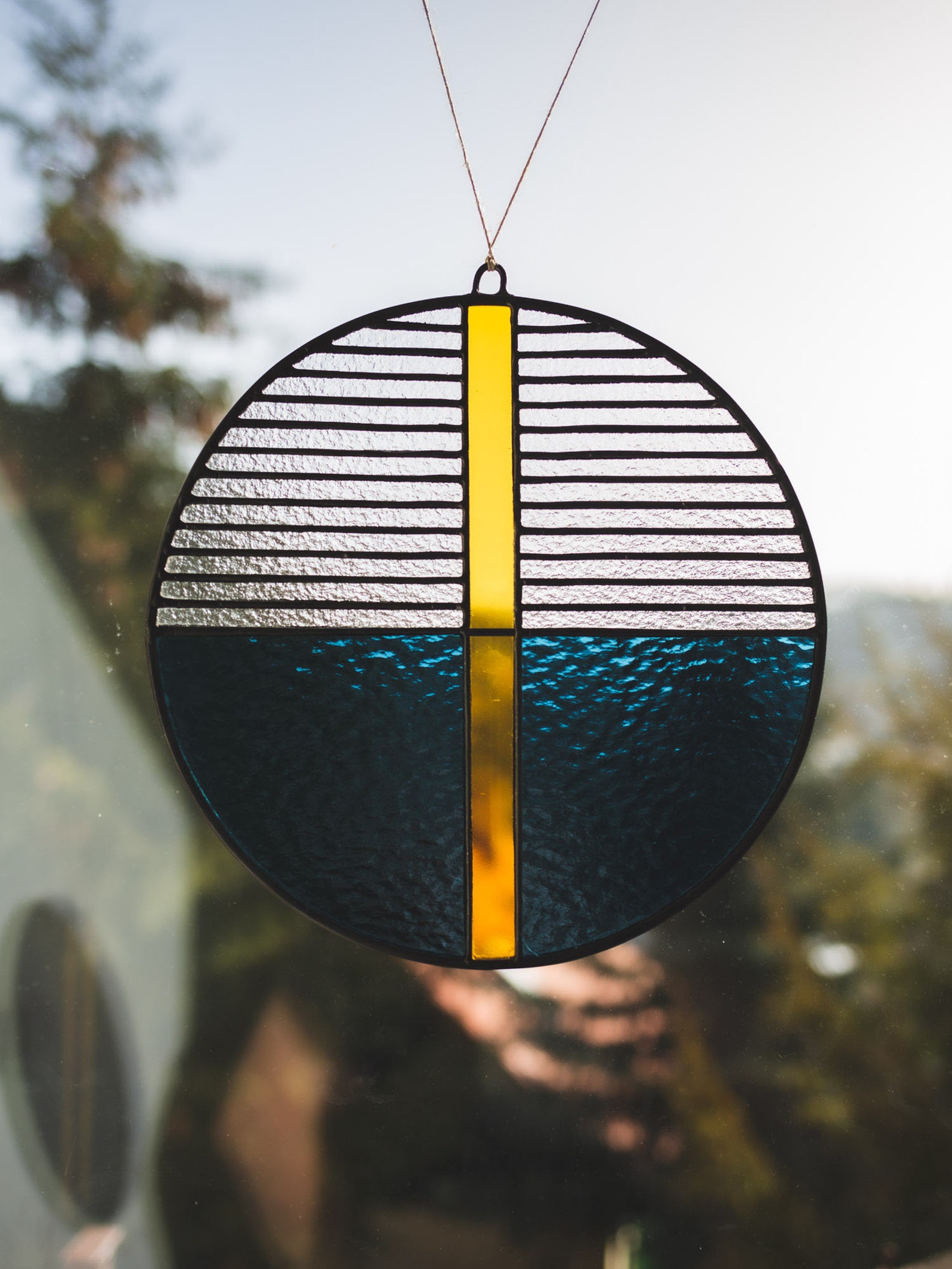 Wall Hanging Navy Blue Geometric Decor Modern Glass Wall Etsy