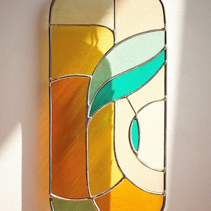 Retro stained glass window hangings 11x5 inch, modern suncatcher, glass wall hanging image 7